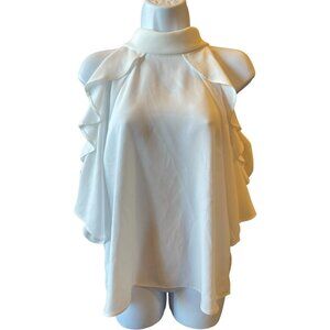 White Sleeveless Topshop Halter Blouse Ruffle Detail Back Button Closure Size 6
